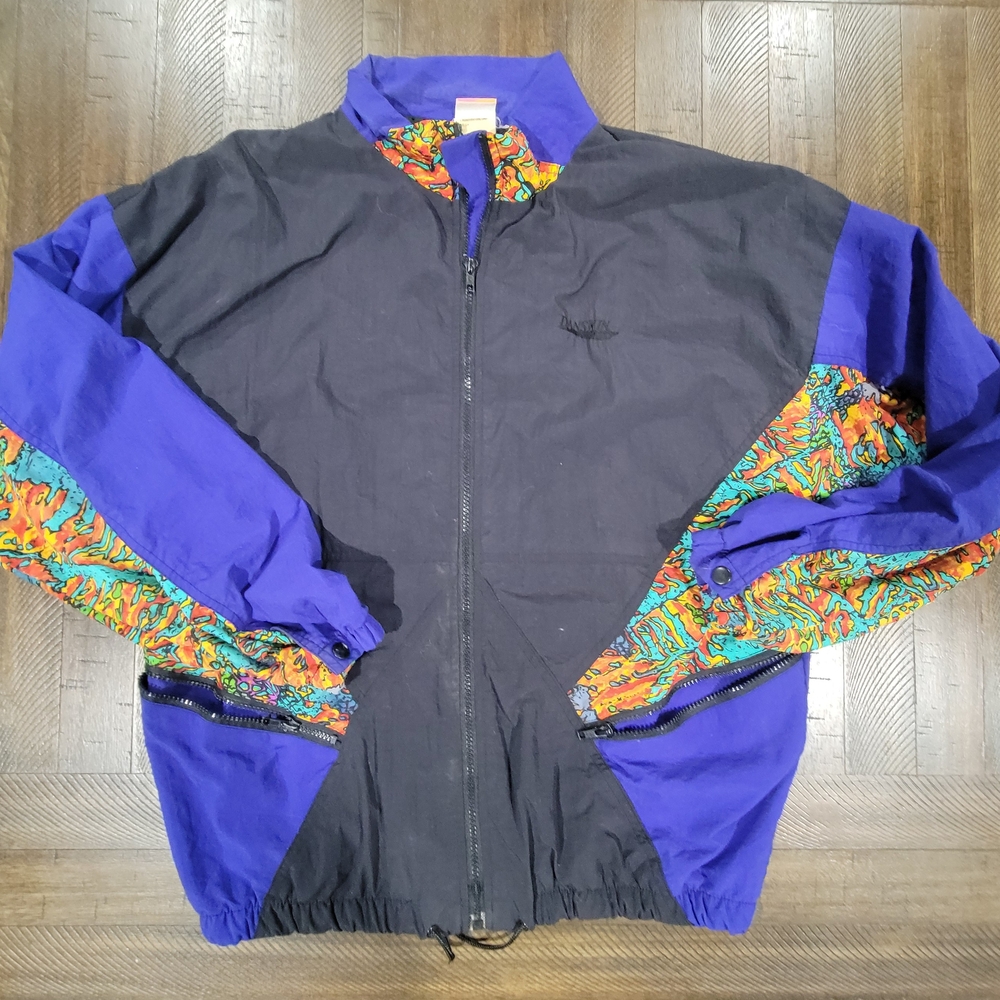 Mens Large DANSKIN Vintage Windbreaker Jacket - Black and Purple